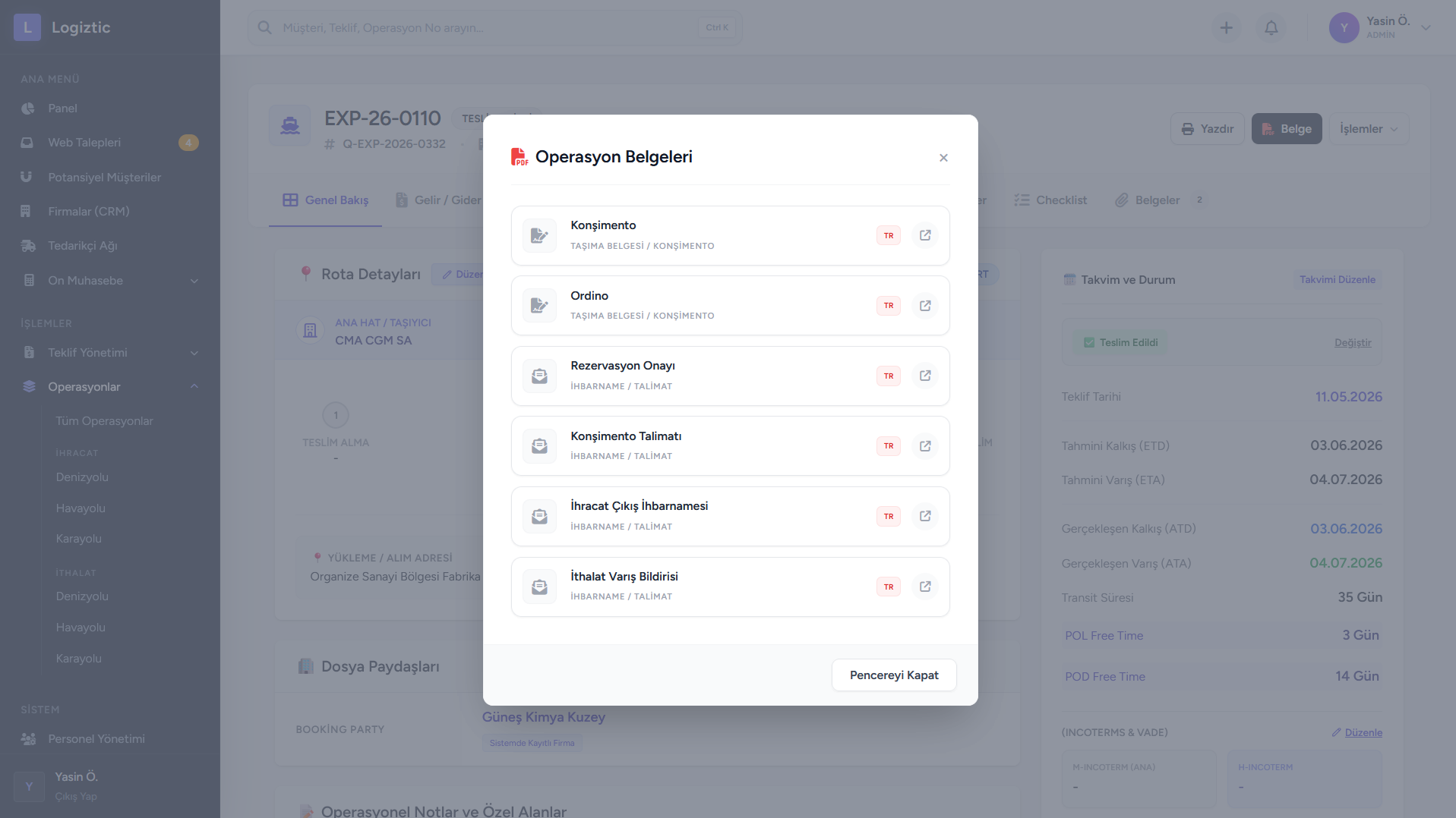 Logiztic Automated Bill of Lading Document